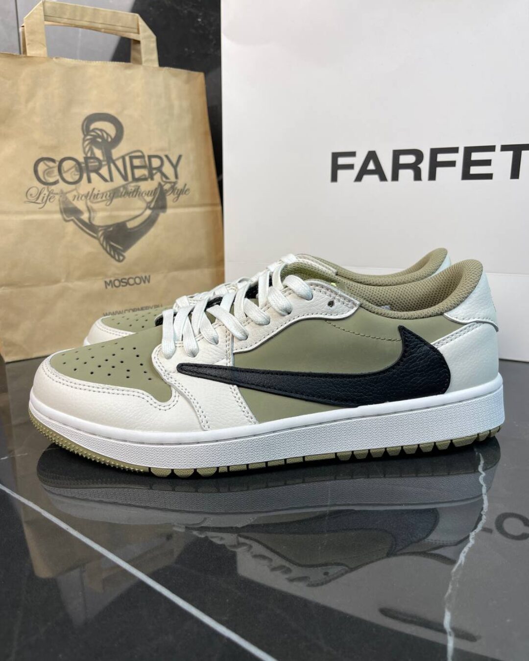 Кеды Travis Scott x Air Jordan 1 Low Golf Neutral Olive S — фото 6