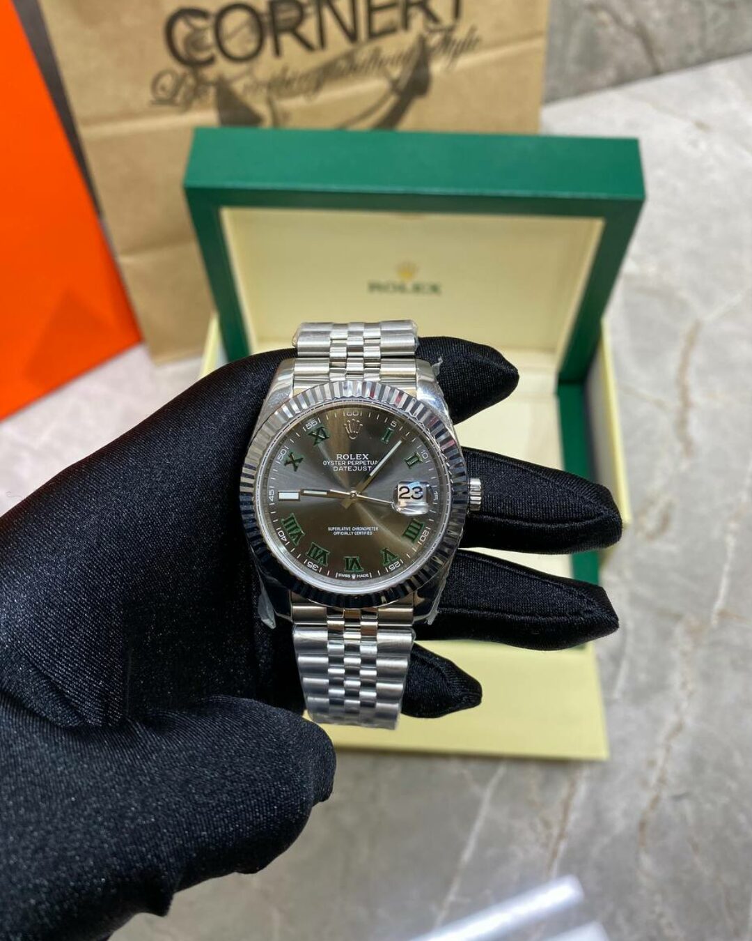 Часы Rolex DateJust Green Silver