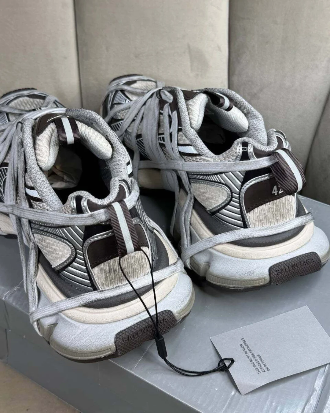 Кроссовки Balenciaga 3XL Extreme Lace Trainers Silver — фото 4